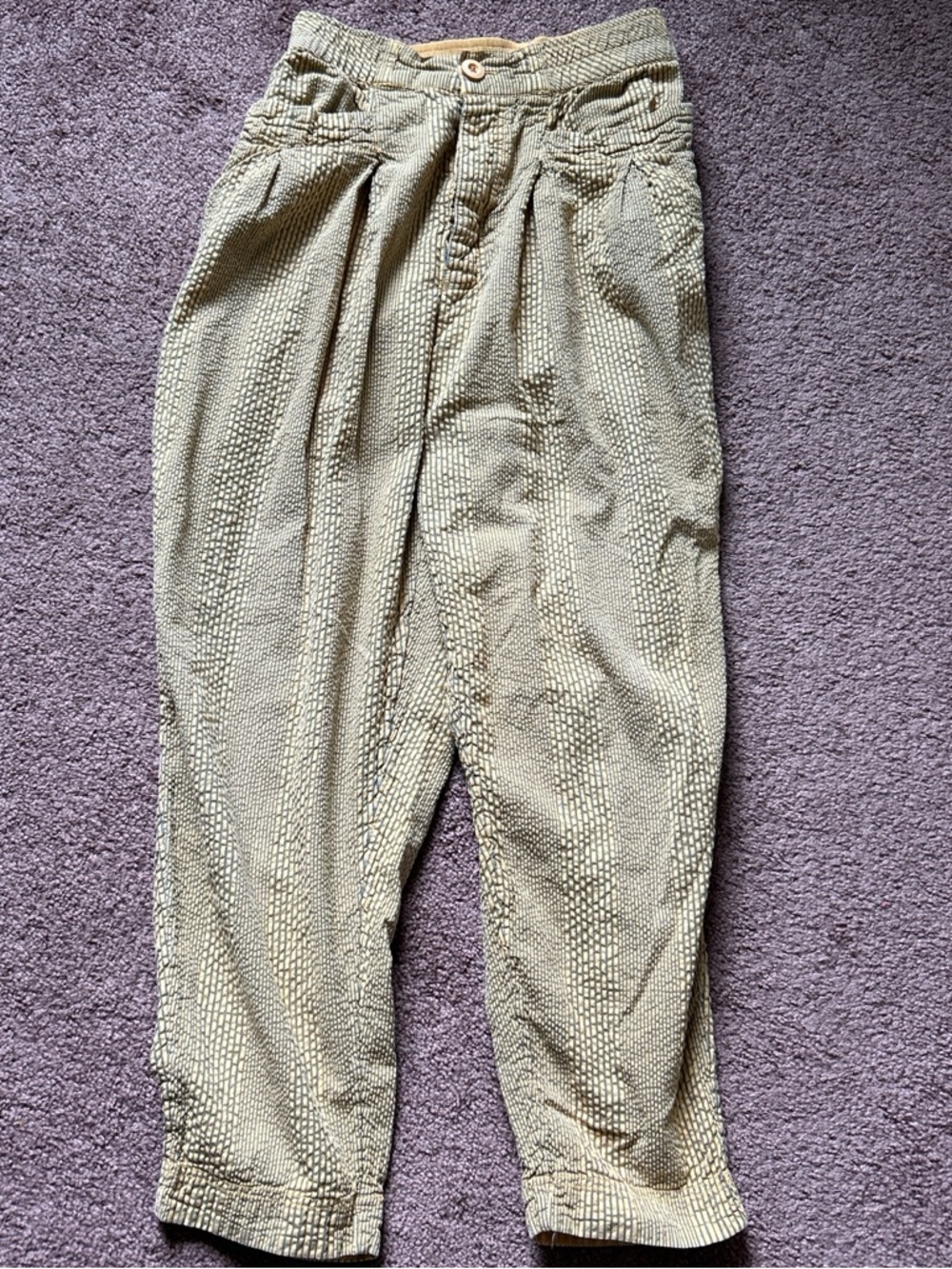 Free People Textured Elastic-Waist Yellow Striped Pants